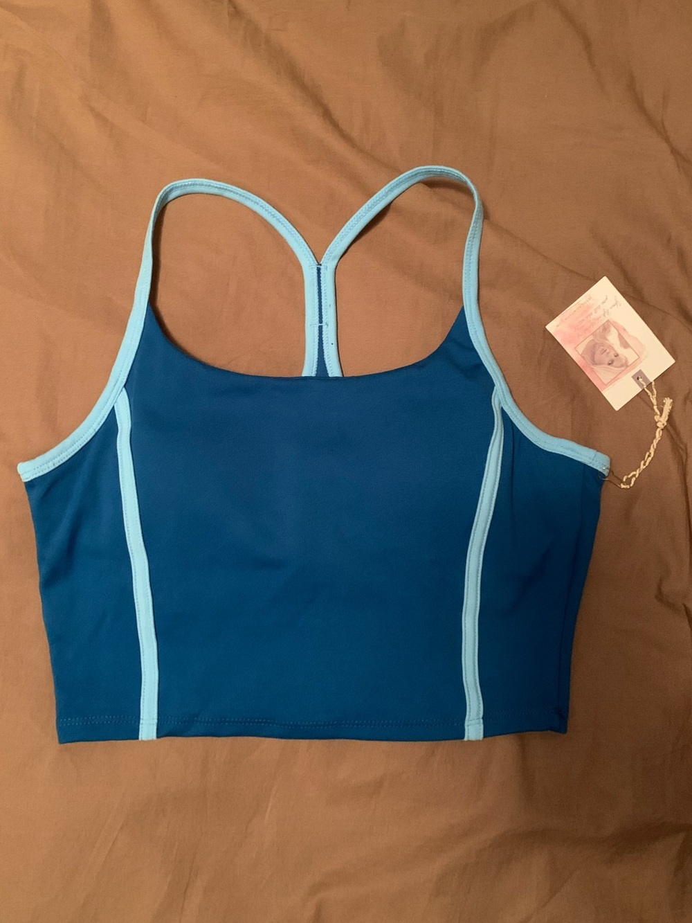 Jessica Simpson Blue Racerback Sports Bra with Light Blue Trim, Size Small